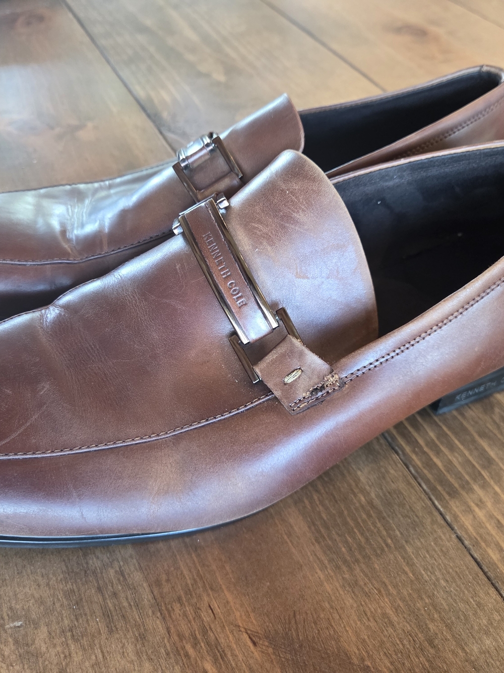 Kenneth Cole Brown Leather Bit-Detail Slip-On Loafers